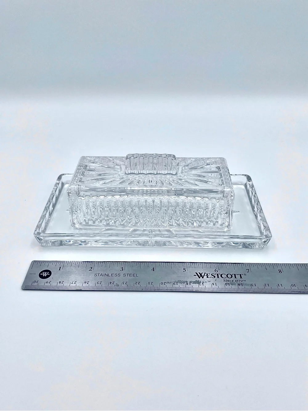 VTG CRYSTAL BUTTER DISH Gorham Althea Lid w Princess House Royal Highlights Tray
